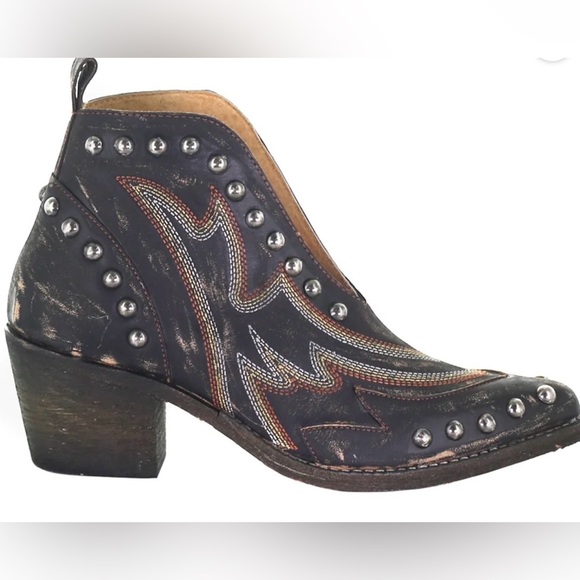 Studded Black Ankle Boots with Unique Stitching - Picture 1 of 5